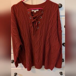 Chic Soul Cable Knit Sweater W/Lace Up Detail. Size 1X